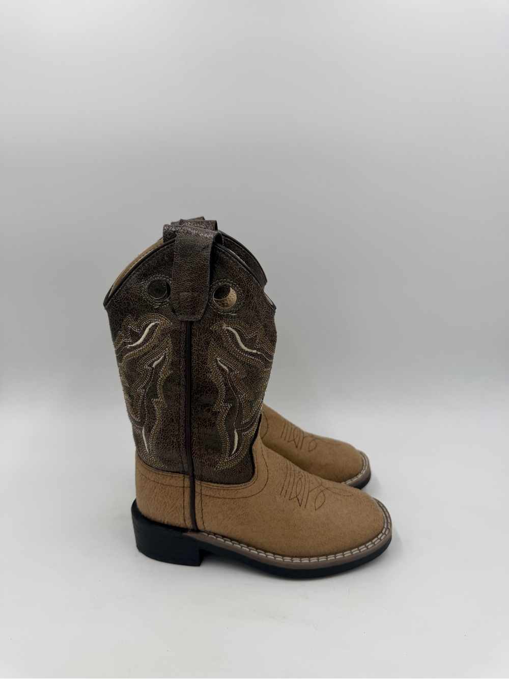 Old West VB9113 Kids Size 9.0 D Cowboy Boots Brown Tan Square Toe Western